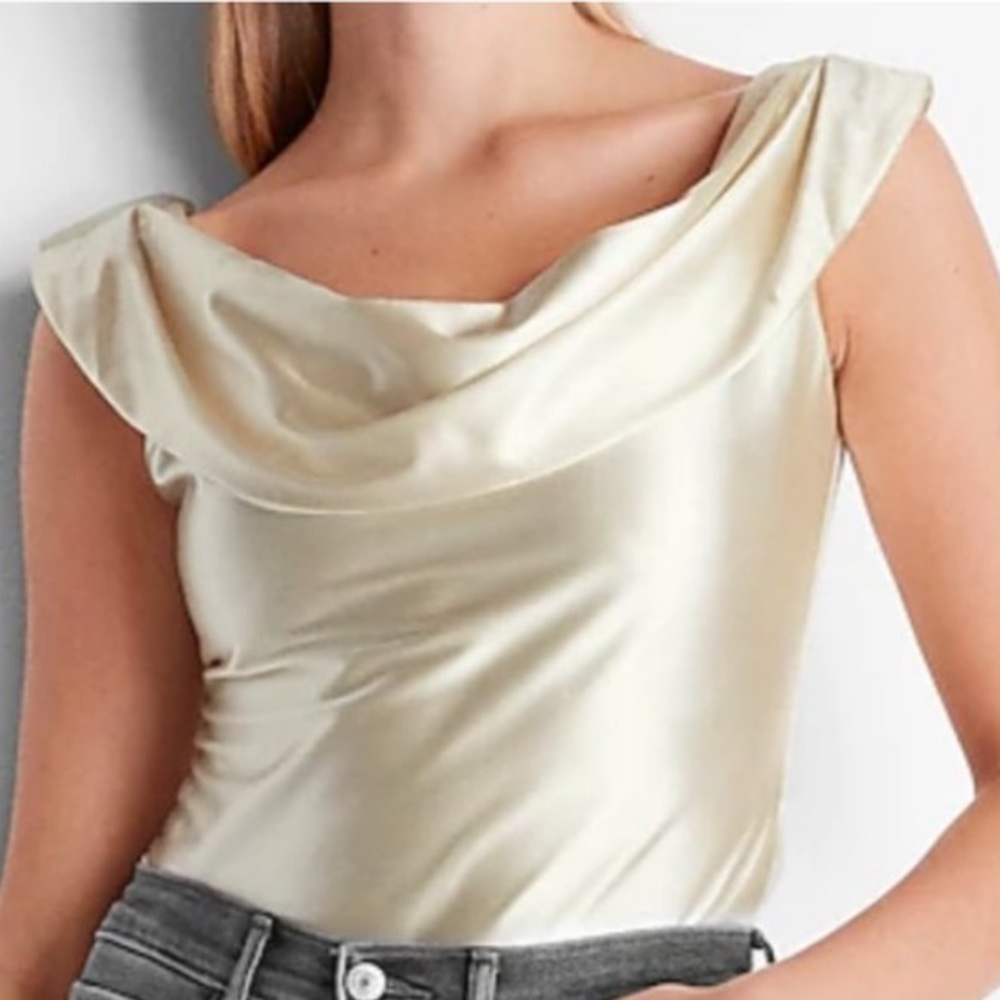 Express Satin Off The Shoulder Thong Bodysuit White Cream Swan XL